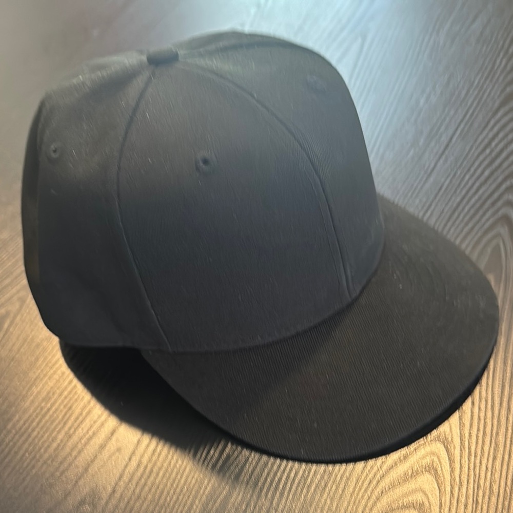 Black Five Panel Fitted Cap - 7 and 3/8 - BRAND NEW, Never Worn